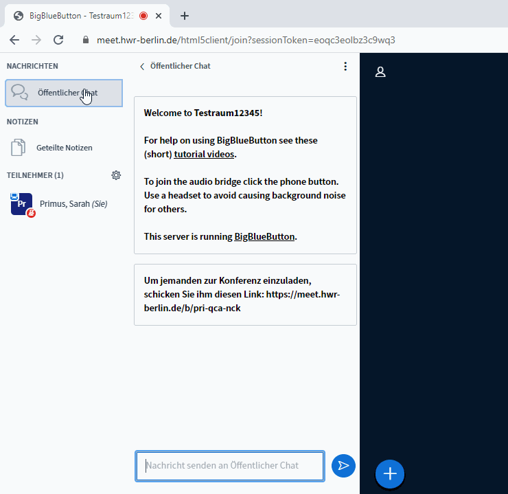 BBB Chatoptionen Chatoptionen