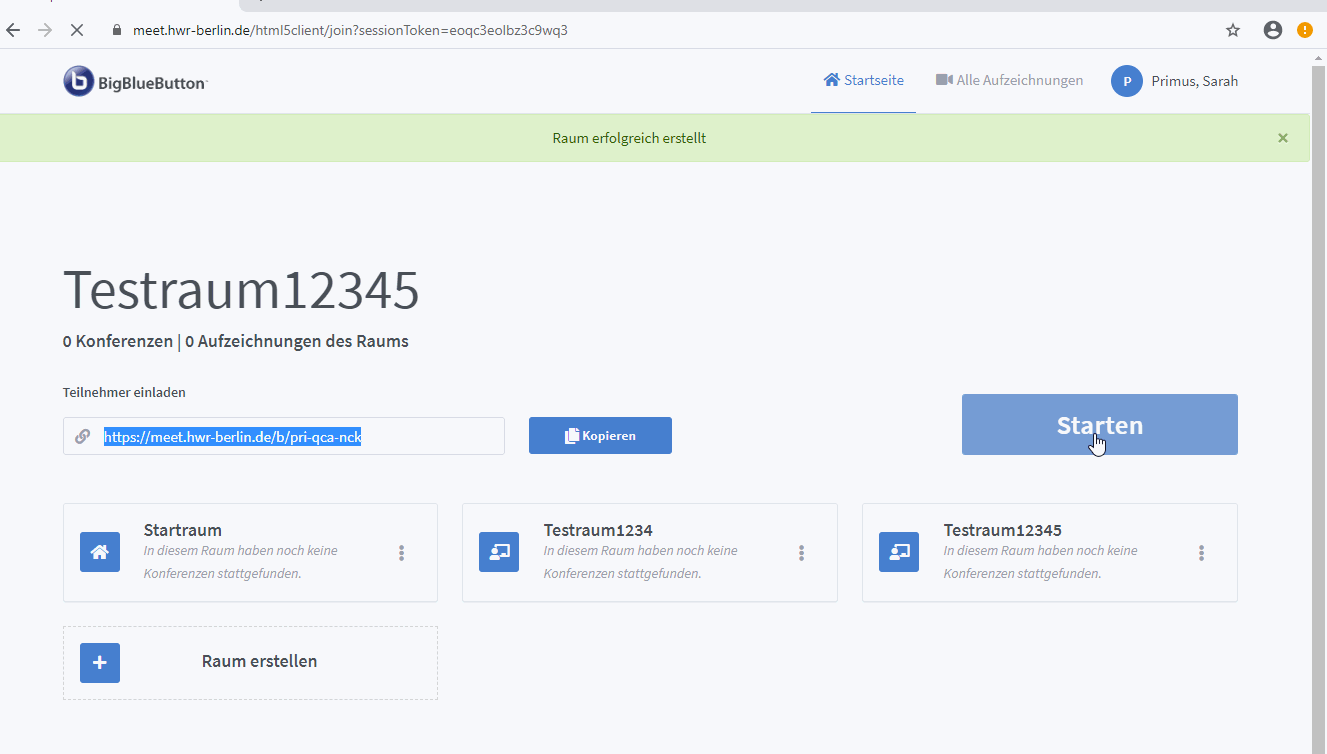 BBB Meeting starten Meeting starten