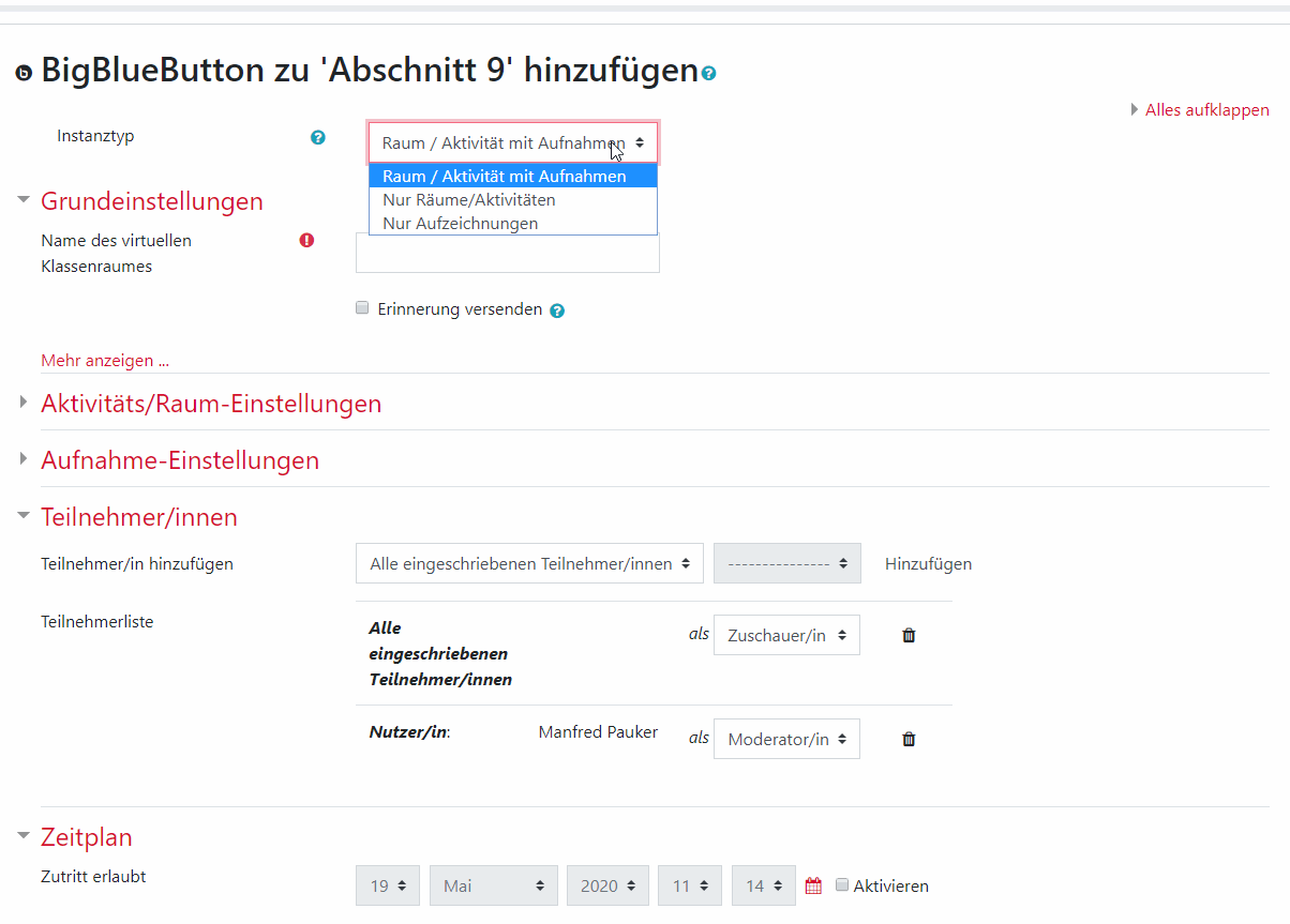 BBB Einstellungen konfigurieren Einstellungen konfigurieren