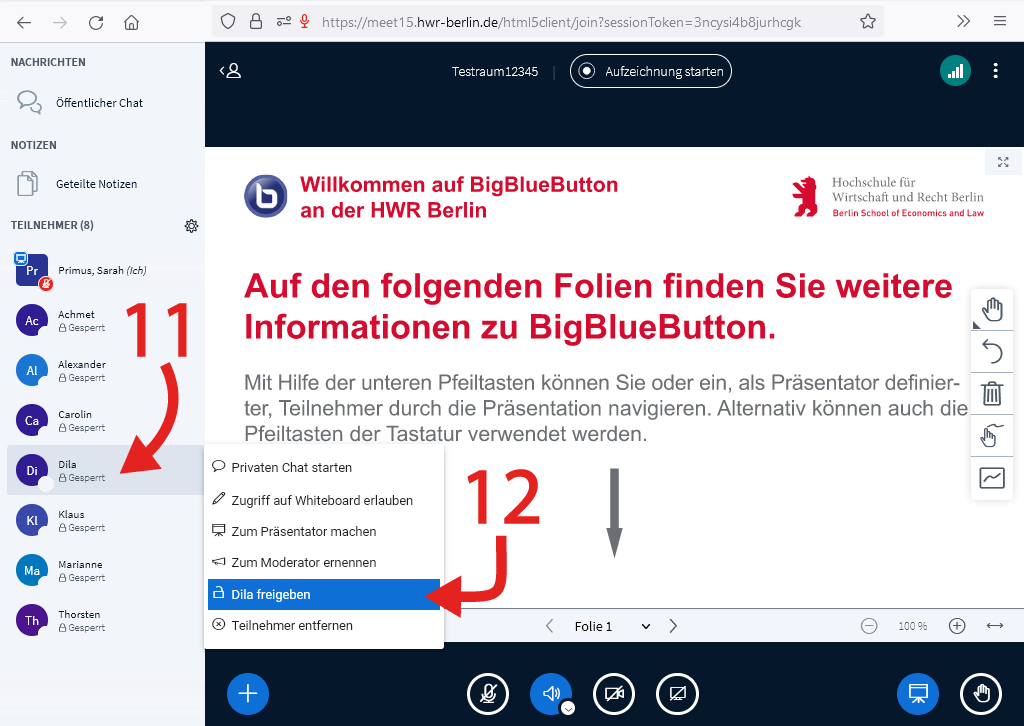 BBB Teilnehmende freigeben Teilnehmende freigeben