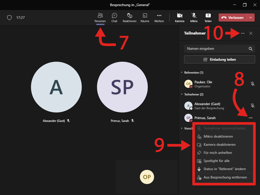 MS Teams Teilnehmende einschränken / entfernen Teilnehmende einschränken / entfernen