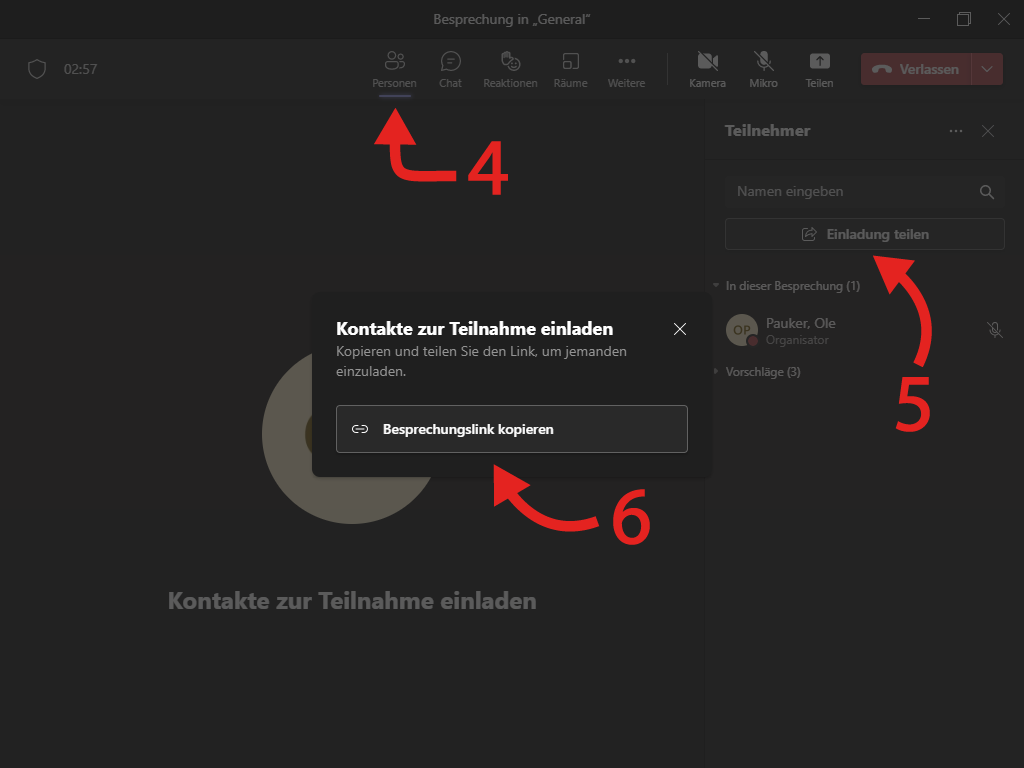 MS Teams Besprechungslink Besprechungslink aufrufen / kopieren Besprechungslink Besprechungslink aufrufen / kopieren