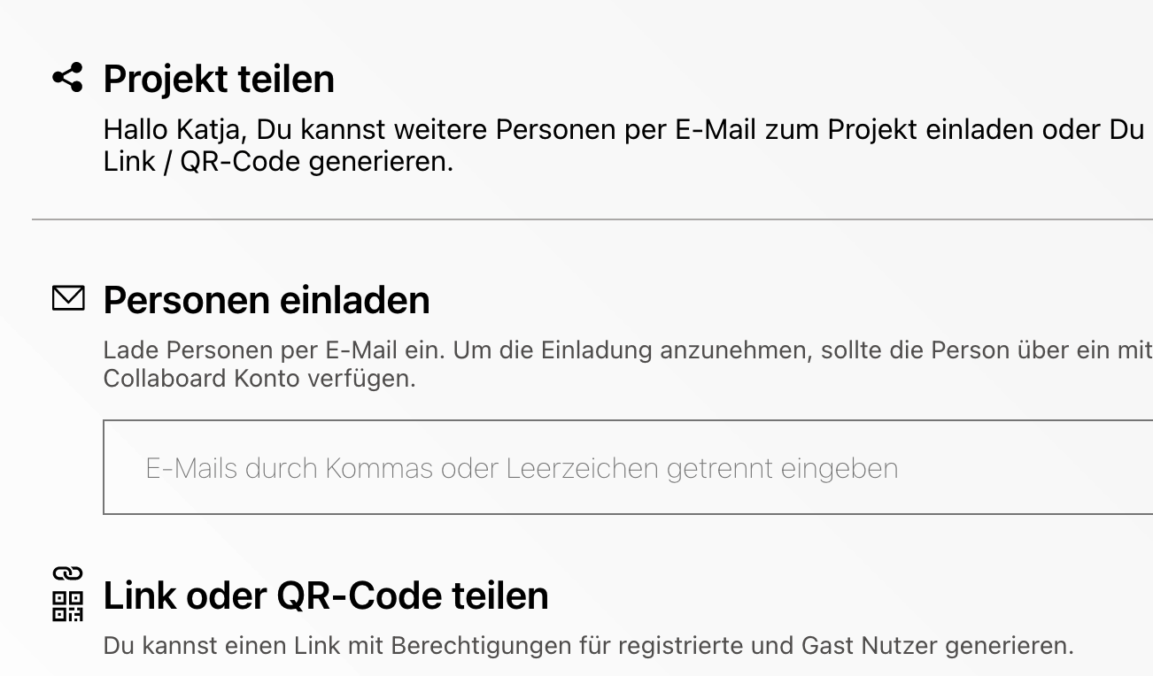 collaboard_teilen_01 Ansicht der Funktionen zum Teilen eines Boards