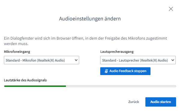 BBB 2.6 Audioeinstellungen BBB 2.6 Audioeinstellungen