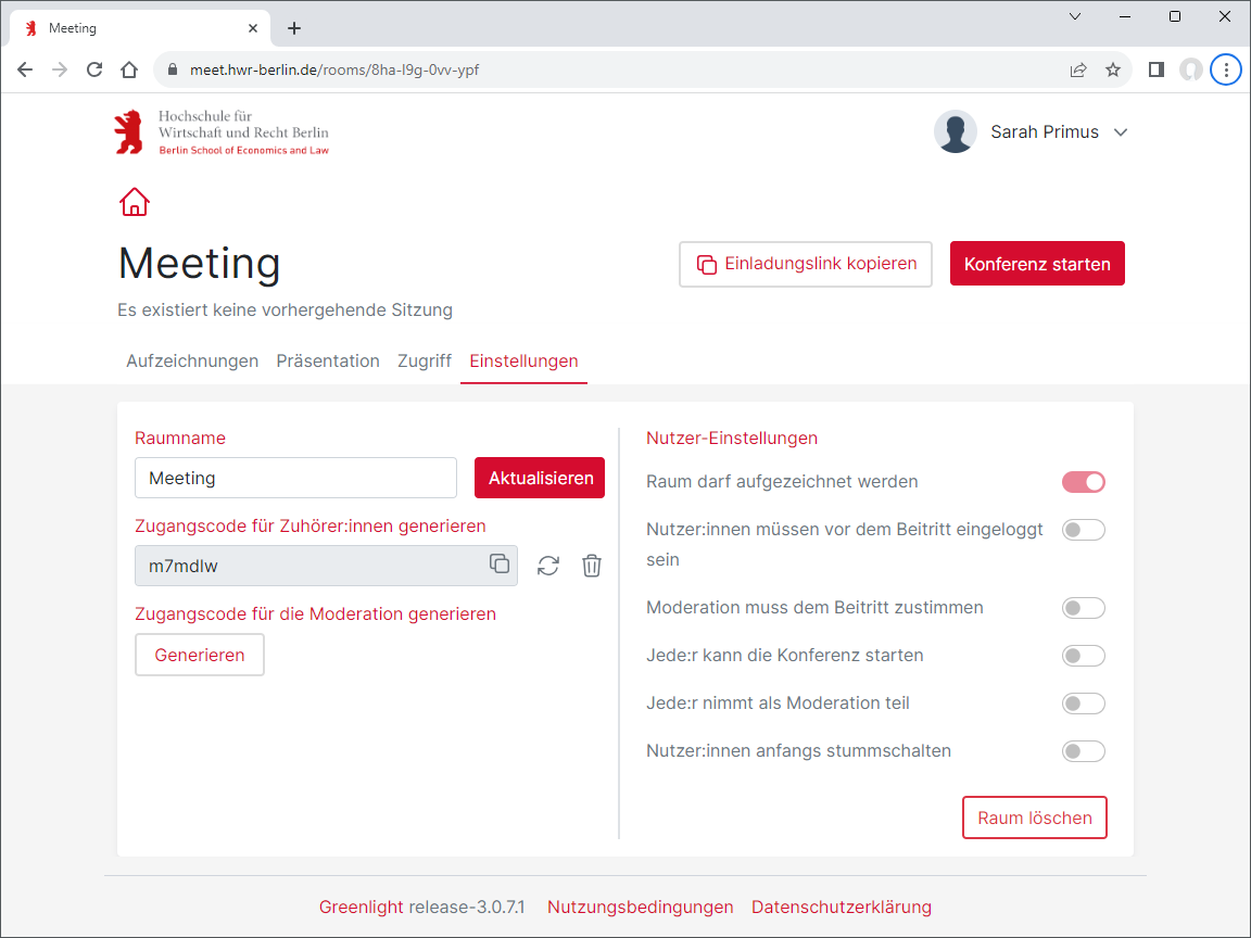 BBB Raum-Einstellungen BBB Raum-Einstellungen