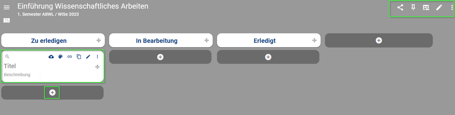 Taskcards - Pinnwand bearbeiten Taskcards - Pinnwand bearbeiten