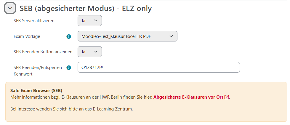 Moodle Test SEB Konfiguration